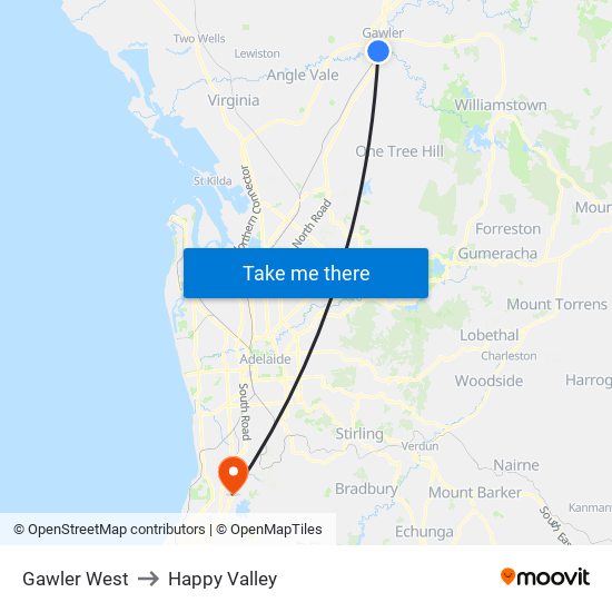Gawler West to Happy Valley map