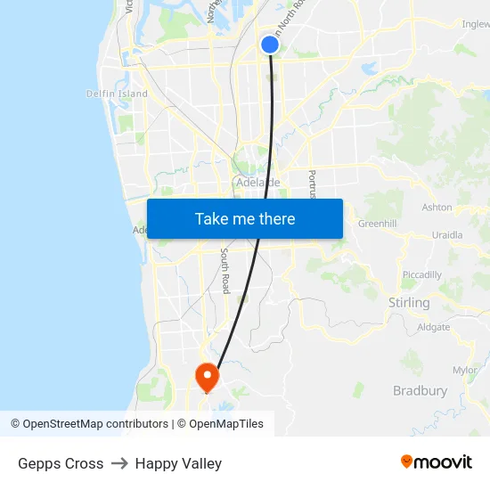Gepps Cross to Happy Valley map