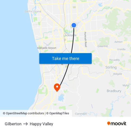 Gilberton to Happy Valley map