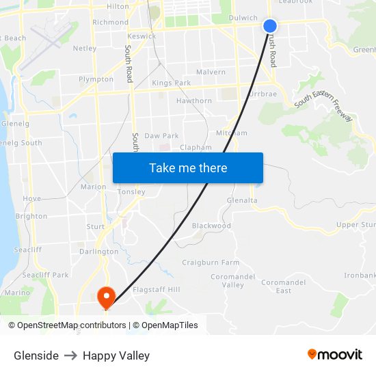Glenside to Happy Valley map