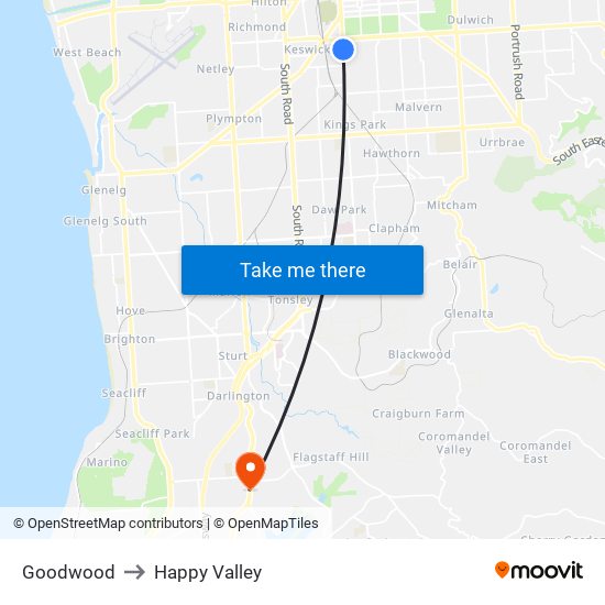 Goodwood to Happy Valley map