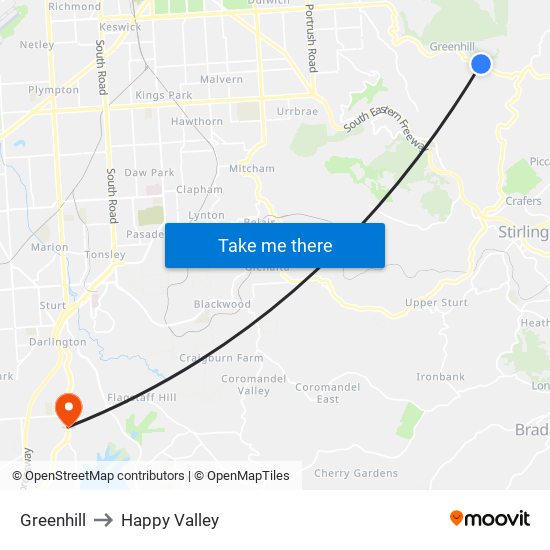 Greenhill to Happy Valley map