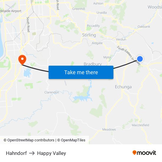 Hahndorf to Happy Valley map