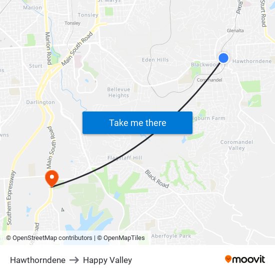 Hawthorndene to Happy Valley map