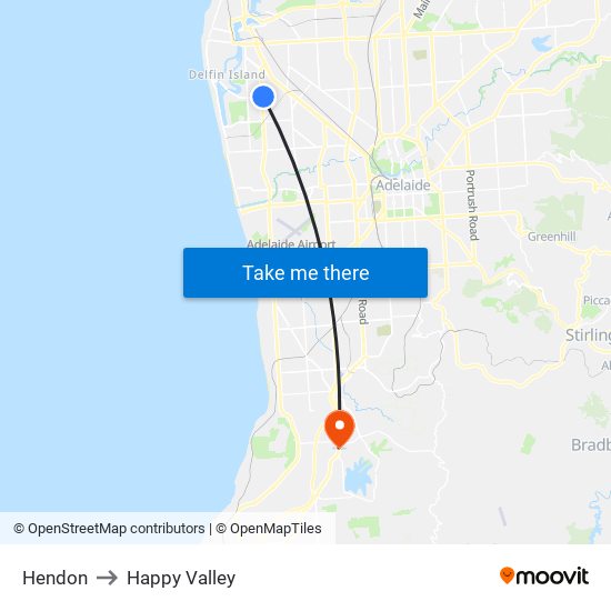 Hendon to Happy Valley map