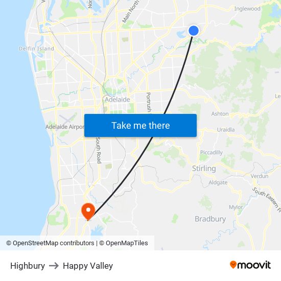 Highbury to Happy Valley map