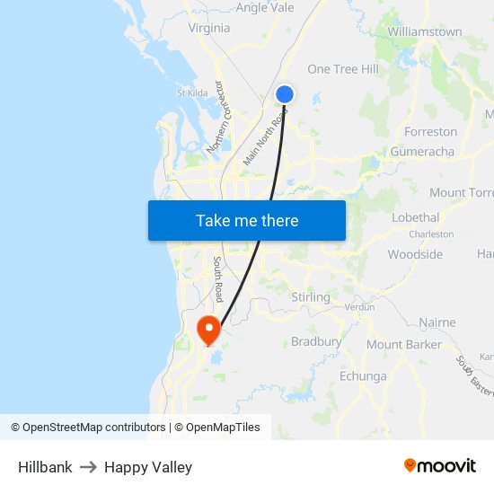 Hillbank to Happy Valley map