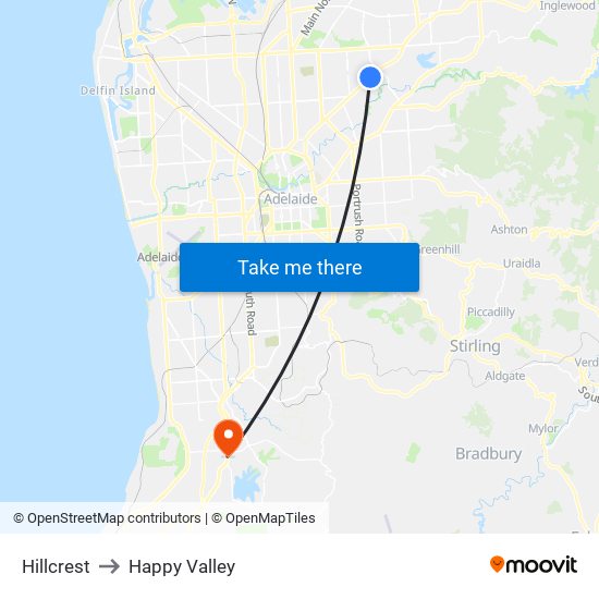 Hillcrest to Happy Valley map