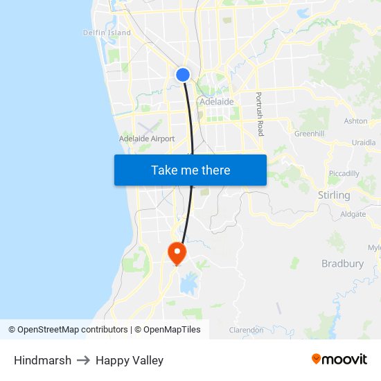 Hindmarsh to Happy Valley map