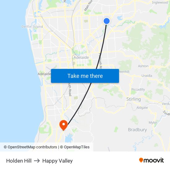 Holden Hill to Happy Valley map