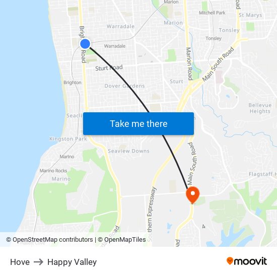 Hove to Happy Valley map