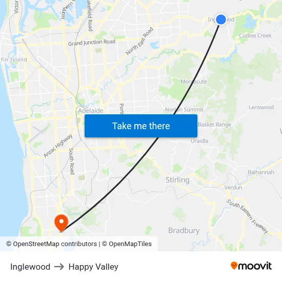 Inglewood to Happy Valley map