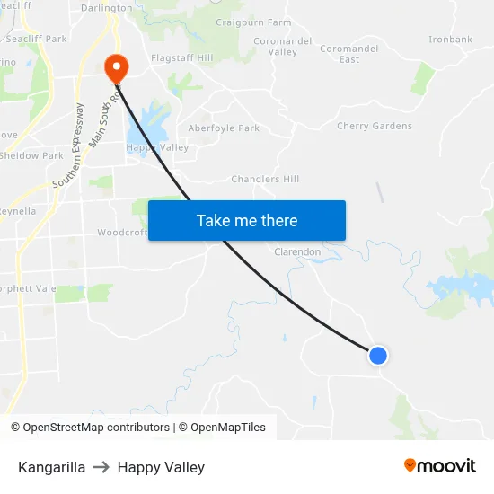 Kangarilla to Happy Valley map