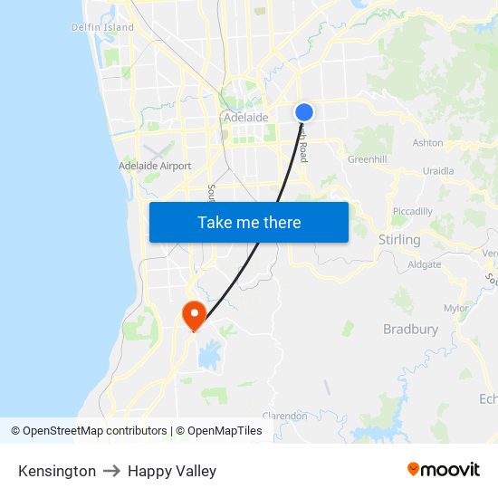 Kensington to Happy Valley map