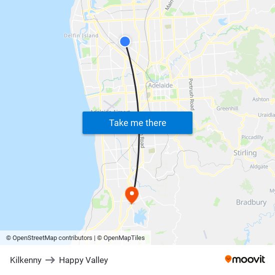 Kilkenny to Happy Valley map