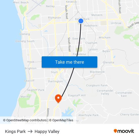 Kings Park to Happy Valley map