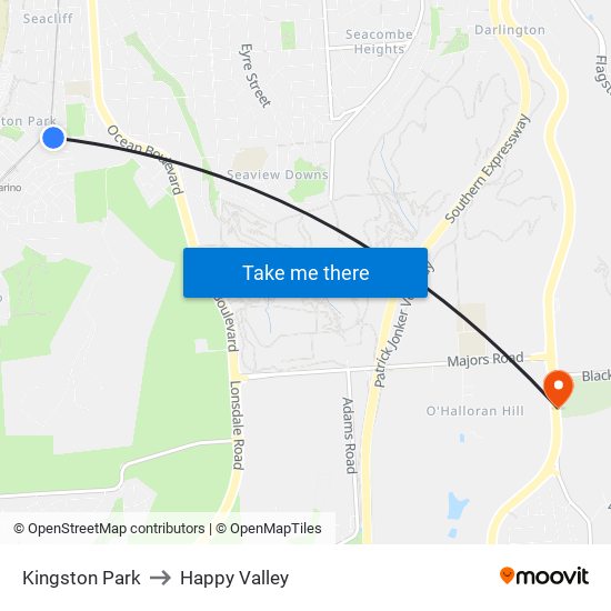 Kingston Park to Happy Valley map