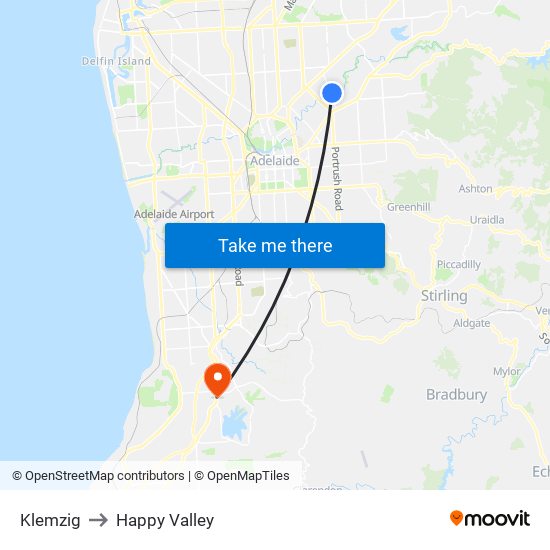 Klemzig to Happy Valley map