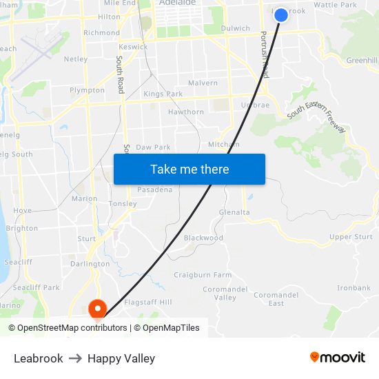 Leabrook to Happy Valley map