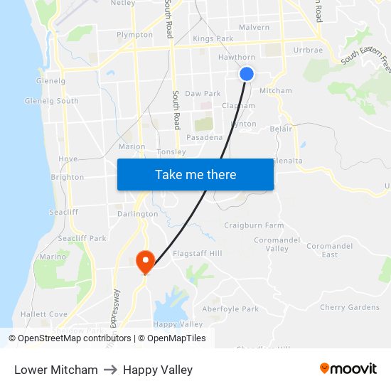 Lower Mitcham to Happy Valley map