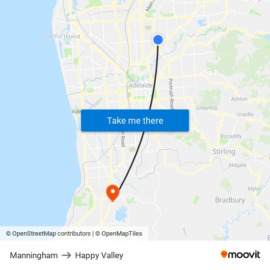 Manningham to Happy Valley map