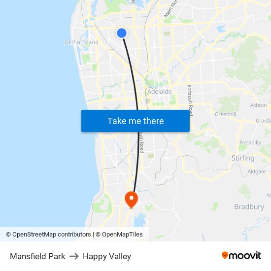 Mansfield Park to Happy Valley map