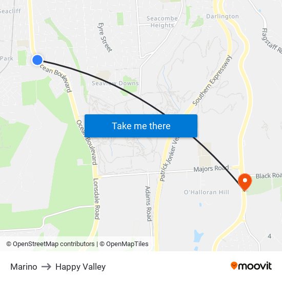 Marino to Happy Valley map