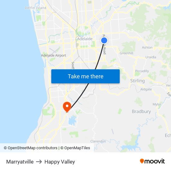 Marryatville to Happy Valley map