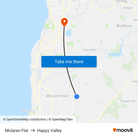 Mclaren Flat to Happy Valley map