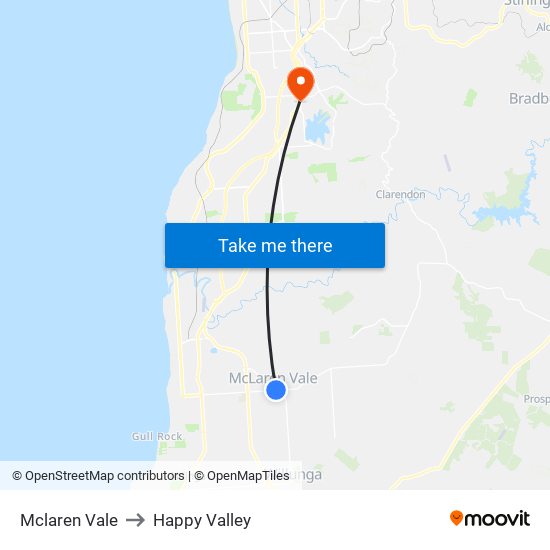 Mclaren Vale to Happy Valley map