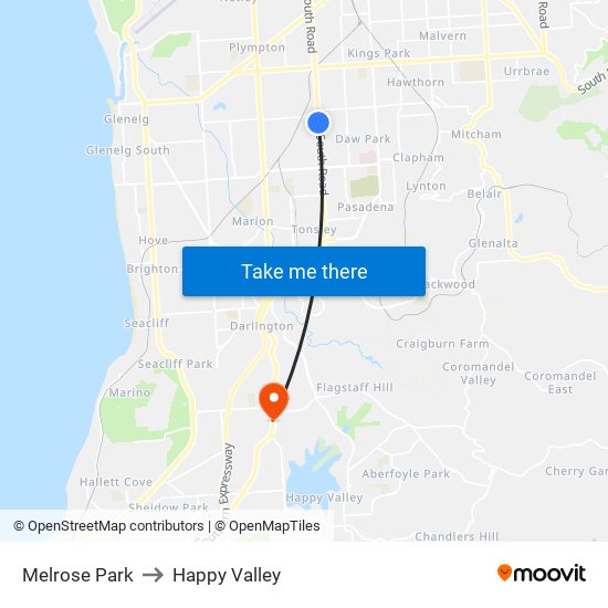 Melrose Park to Happy Valley map