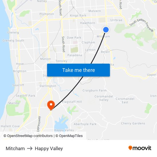 Mitcham to Happy Valley map