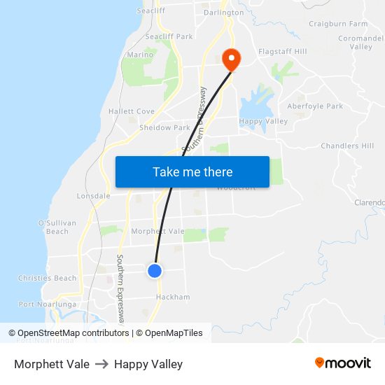 Morphett Vale to Happy Valley map