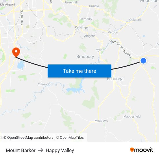 Mount Barker to Happy Valley map