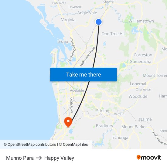 Munno Para to Happy Valley map