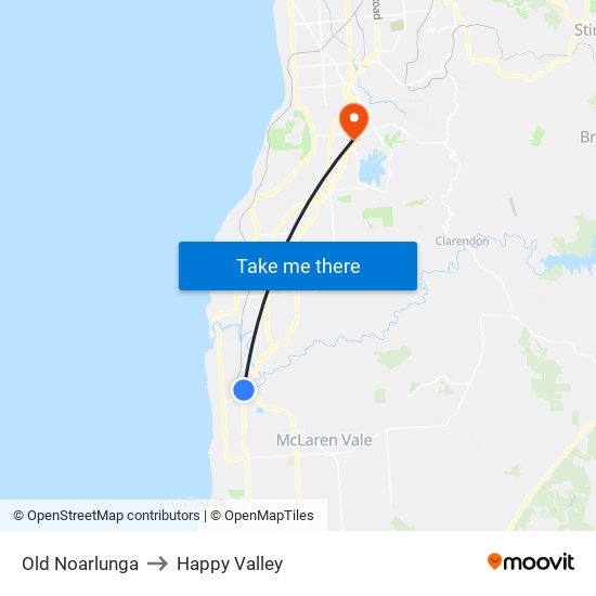 Old Noarlunga to Happy Valley map