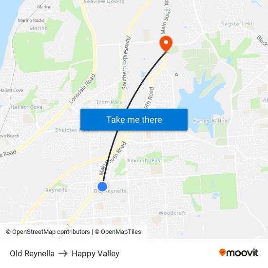 Old Reynella to Happy Valley map