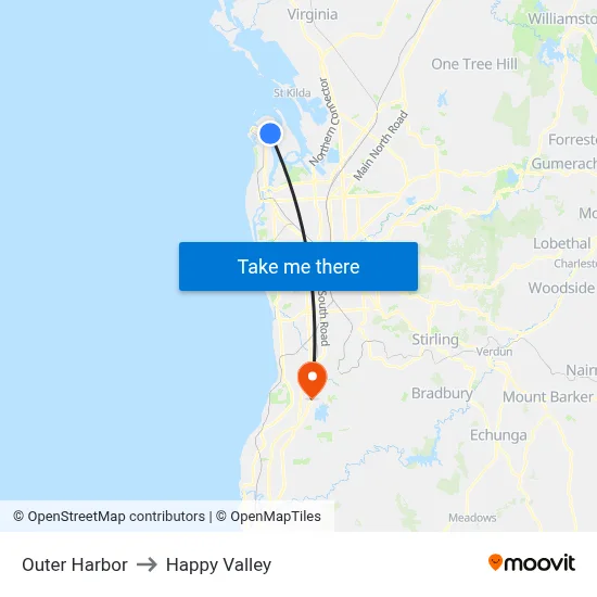 Outer Harbor to Happy Valley map