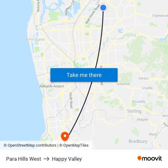 Para Hills West to Happy Valley map