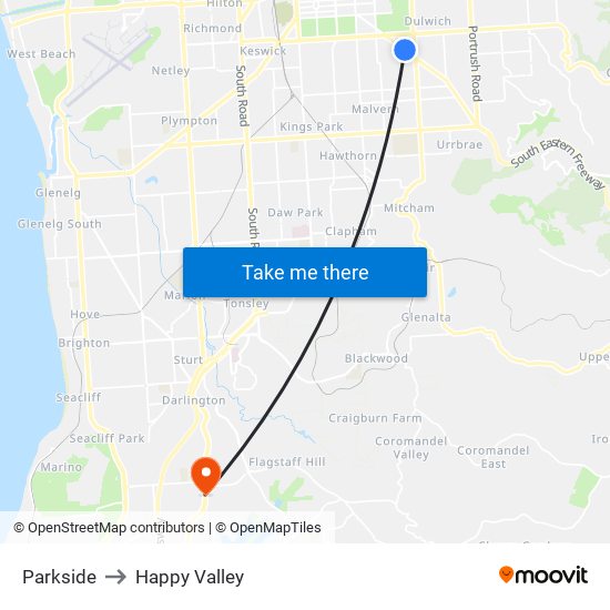 Parkside to Happy Valley map