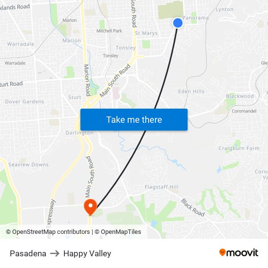 Pasadena to Happy Valley map