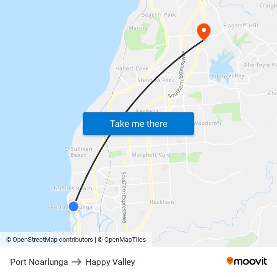 Port Noarlunga to Happy Valley map