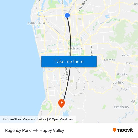 Regency Park to Happy Valley map