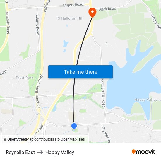 Reynella East to Happy Valley map