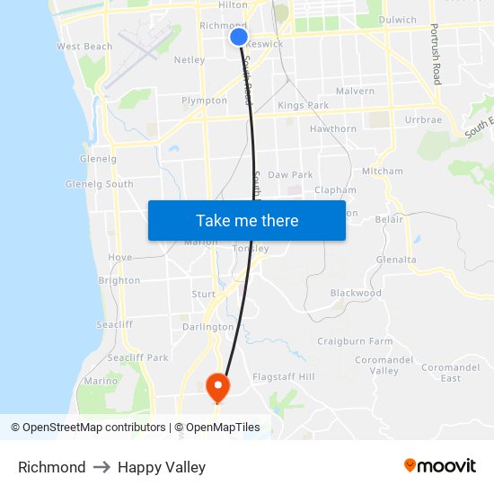 Richmond to Happy Valley map