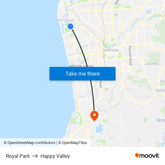 Royal Park to Happy Valley map