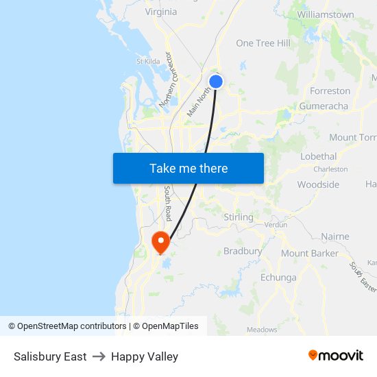 Salisbury East to Happy Valley map