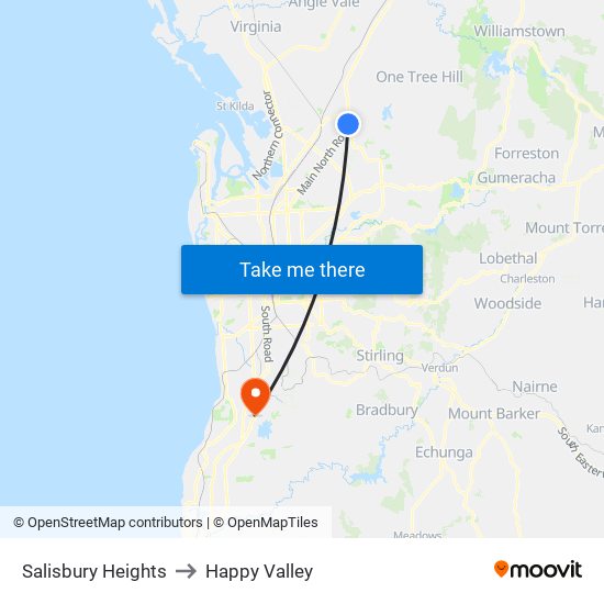 Salisbury Heights to Happy Valley map