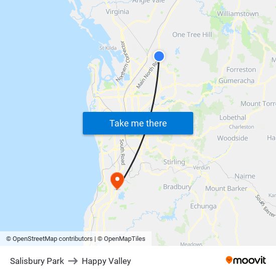 Salisbury Park to Happy Valley map