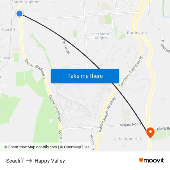 Seacliff to Happy Valley map